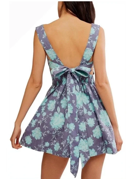 New Free People Meet Me In Maui Sleeveless Minidress in Ocean Combo Size M - Picture 5 of 12